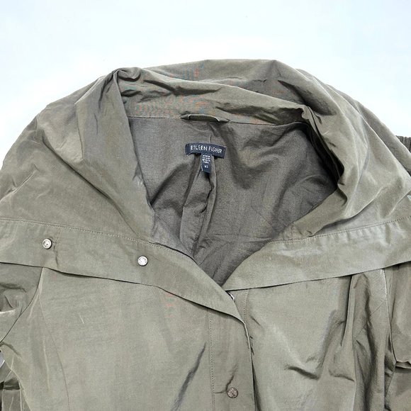 Eileen Fisher Bubble Hem Funnel Neck Belted Trench Coat Jacket Olive Size XS - Picture 8 of 13